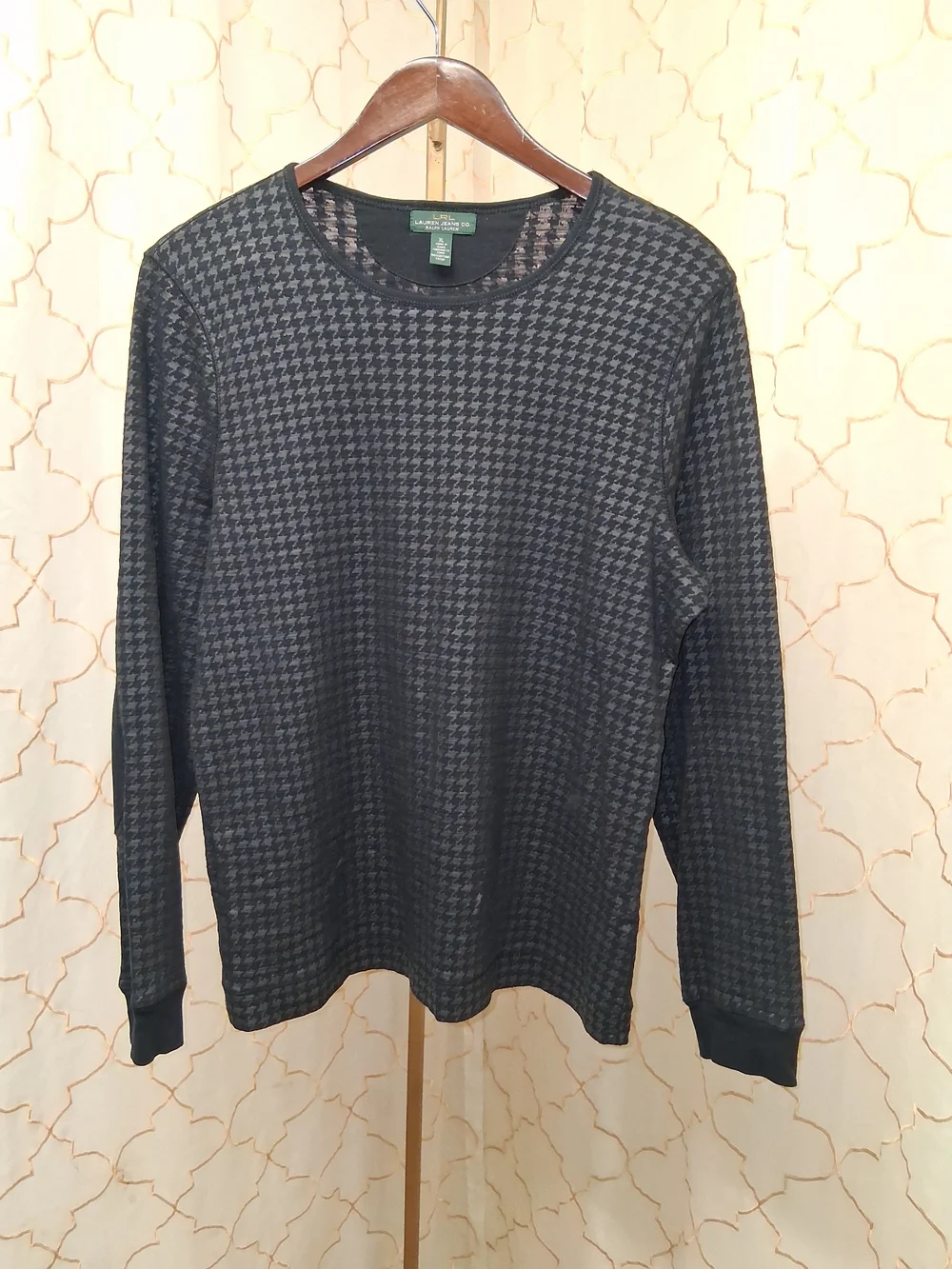 Ralph Lauren Black & Dark Gray Houndstooth Crewneck Sweater